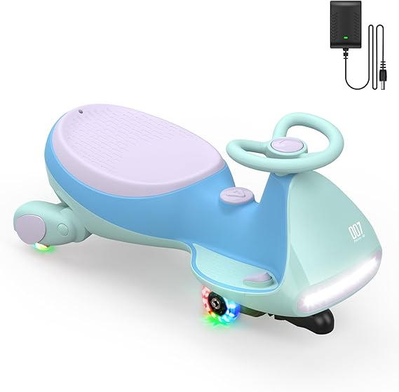 FanttikRide N7 Pro Electric Wiggle Car with Pedal, Rechargeable Battery, CyberWiggle, 2 in 1 Swing Car, 2 Speed, Anti-Rollover, Flashing Wheels, Bluetooth, for Ages 3 and Up, 150 Lbs, Glacier Blue