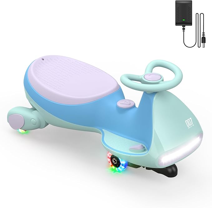 FanttikRide N7 Pro Electric Wiggle Car with Pedal, Rechargeable Battery, CyberWiggle, 2 in 1 Swing Car, 2 Speed, Anti-Rollover, Flashing Wheels, Bluetooth, for Ages 3 and Up, 150 Lbs, Glacier Blue
