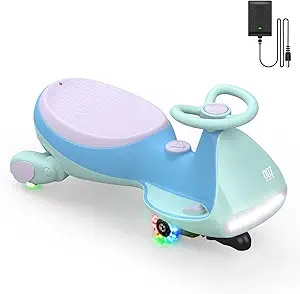 FanttikRide N7 Pro Electric Wiggle Car with Pedal, Rechargeable Battery, CyberWiggle, 2 in 1 Swing Car, 2 Speed, Anti-Rollover, Flashing Wheels, Bluetooth, for Ages 3 and Up, 150 Lbs, Glacier Blue