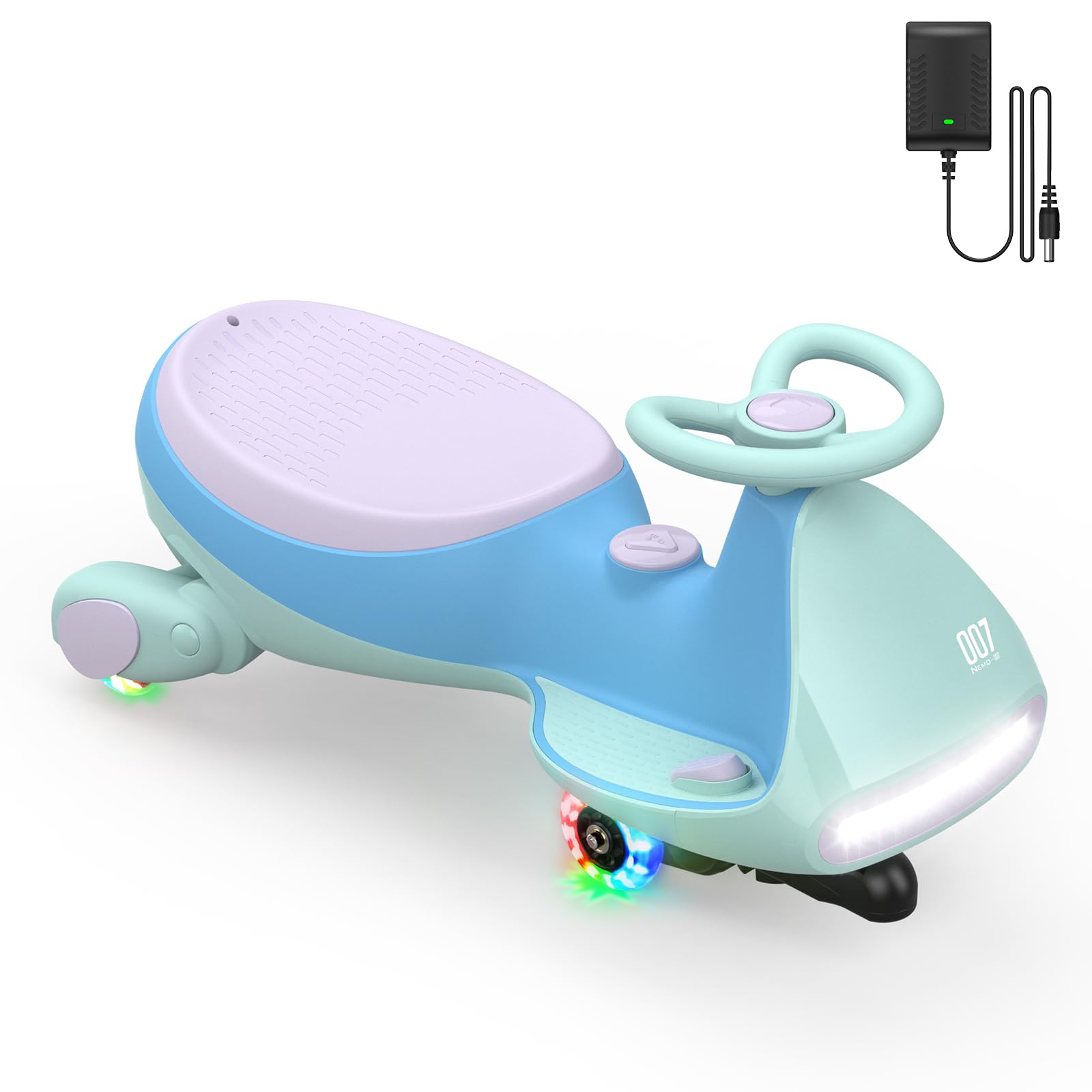 FanttikRide N7 Pro Electric Wiggle Car with Pedal, Rechargeable Battery, CyberWiggle, 2 in 1 Swing Car, 2 Speed, Anti-Rollover, Flashing Wheels, Bluetooth, for Ages 3 and Up, 150 Lbs, Glacier Blue