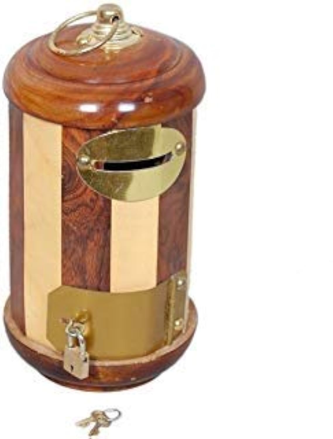 beautifull wooden post box shaped money bank with metal keys - coin saving box - piggy bank - gifts for kids, girls, boys & adults {free gift inside}-Brown-image-18