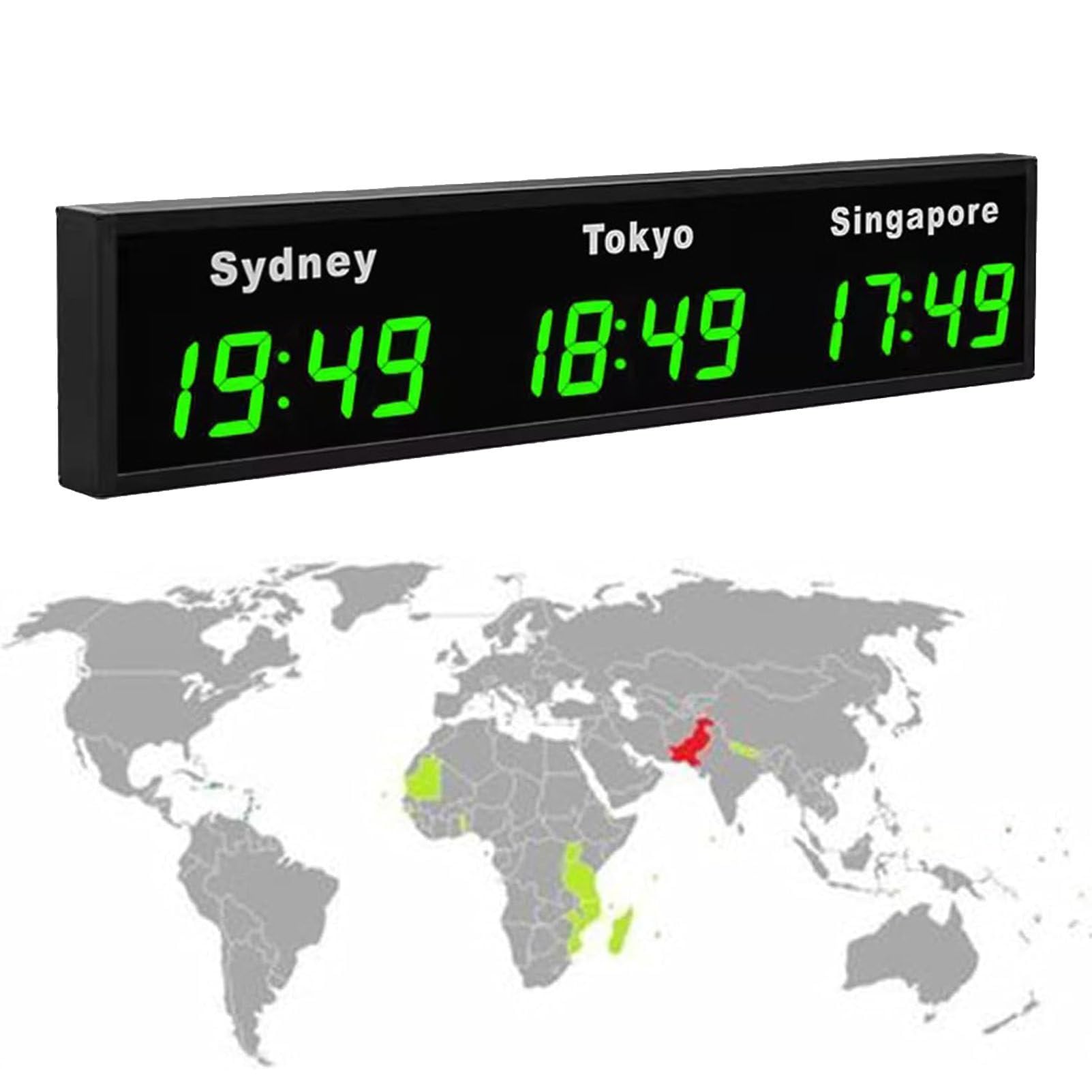 Reloj digital grande LED mundial, 3/4/5 zona horaria, reloj de pared para hotel, oficina, corporación multinacional