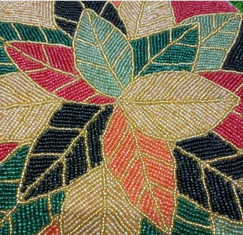 Set de table rond motif feuilles mosaïque perles multicolore rouge vert or