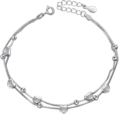 S925 Sterling Silver Jewelry Forever Love Heart Beads Double Chain Bracelet Friendship Adjustable Charm Bracelet Gift for Women