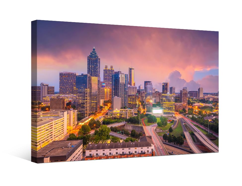 LSIUHWUWI Atlanta Georgia Skyline Wall Art, Cityscape Photograph, Rectangular Canvas Painting, 16