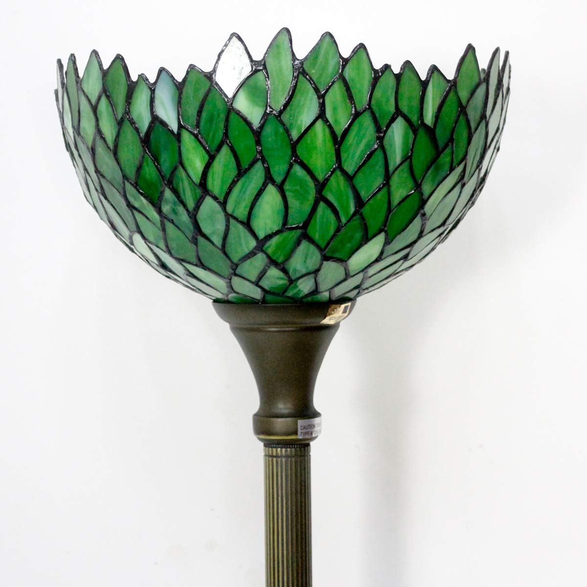 Tiffany S523 WERFACTORY Lampe sur pied en verre teinté style torchiere W12H66 pouces vert Wisteria pour salon, chambre, étagère, table basse
