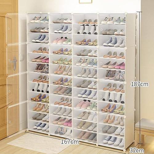 Miniatura 2 de Zapatero portátil de 12 niveles, organizador de 96 pares de zapatos con puerta transparente, fácil montaje, caja de zapatos apilable de plástico, de
