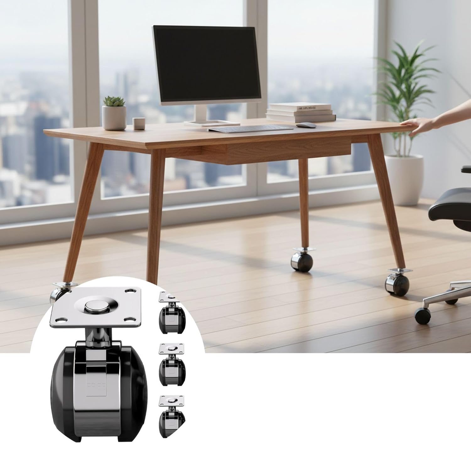 Universal Caster Wheels for Furniture with Brake - Heavy Duty Aluminum Alloy Swivel Casters for Office and Home Use