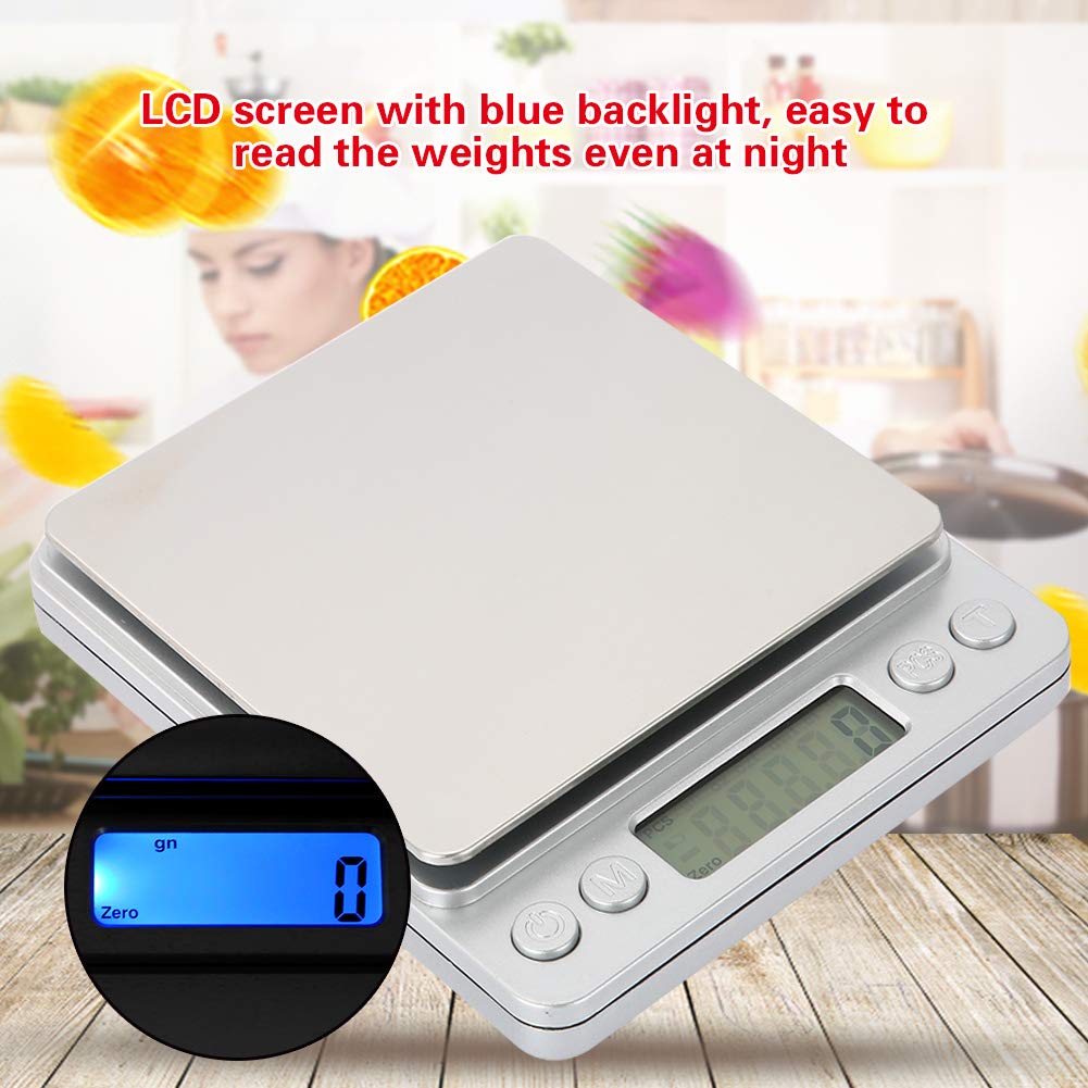 Digitale Küchenwaage, Briefwaage, Haushaltswaage, Feinwaage mit Tare-Funktion mit LCD-Display Edelstahl Plattform zum Messen von Lebensmittel Schmuck Küchenwaage(3kg/0.1g)
