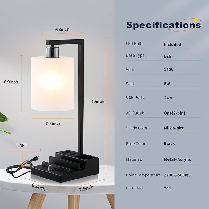 Iporovon Dimmable Bedside Table Lamp with Dual USB Ports & AC Outlet, Adjustable Brightness & Color Temperature, Phone Holder & Pen Slot Organizer Base, End Table Lamp for Living Room Bedroom Home Office photo 3