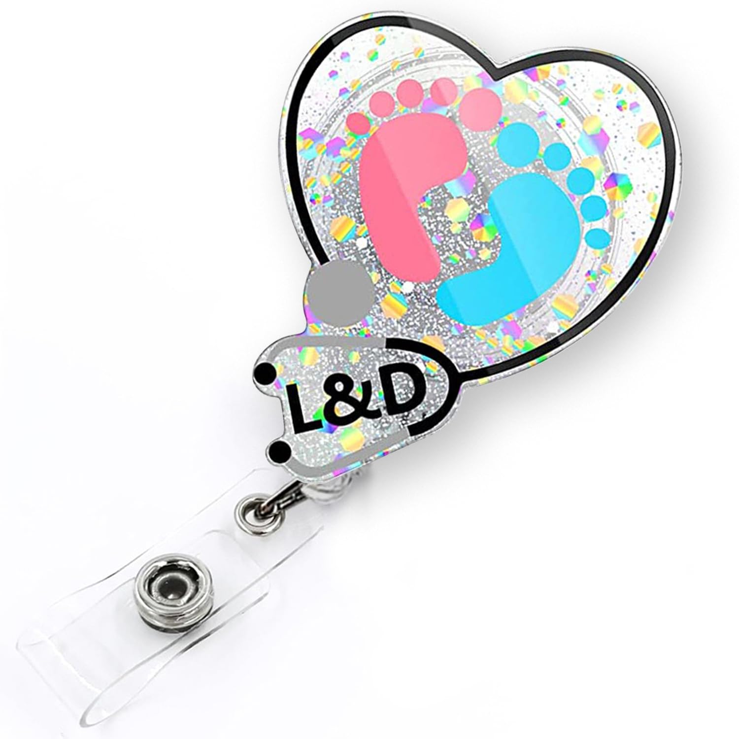 Baby Feet L&D Badge Reel Retractable for Labor and Delivery Nurse & Midwife, NICU Nurse Badge Reel, Maternity Ward Badge Clip, OBGYN Badge Holder with