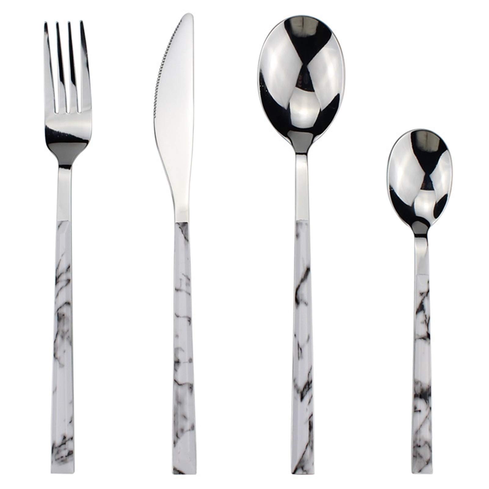 Couverts en acier inoxydable pour repas en famille et tables de fête blanches