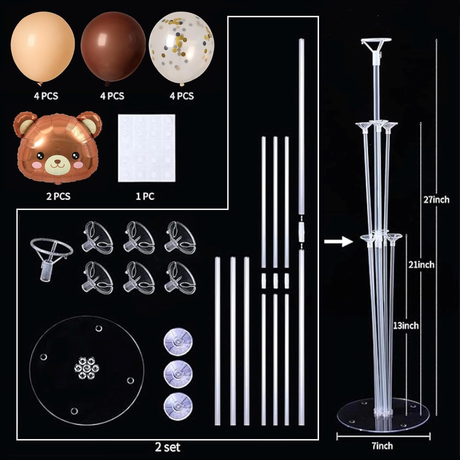 Teddy Bear Table Centerpiece Balloon Stand Kit Set of 2 for Party Supplies image 3
