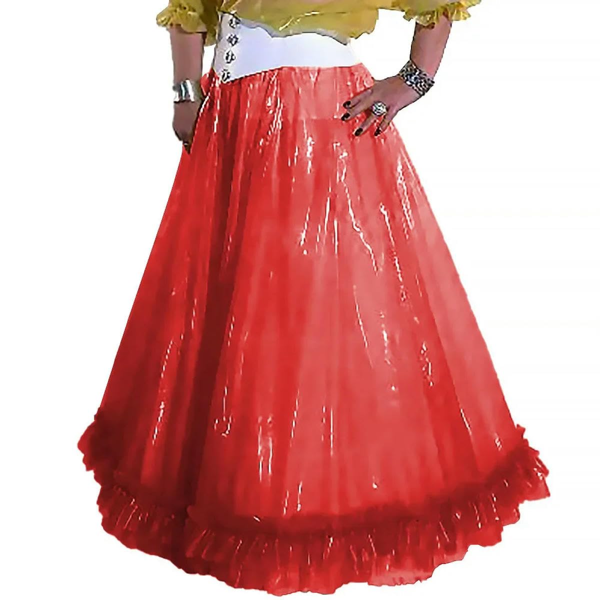 Femminile Gonne Pieghe A-line Flare Increspato Gonne Trasparente PVC Pelle Dance Cerimoniale Abbigliamento
