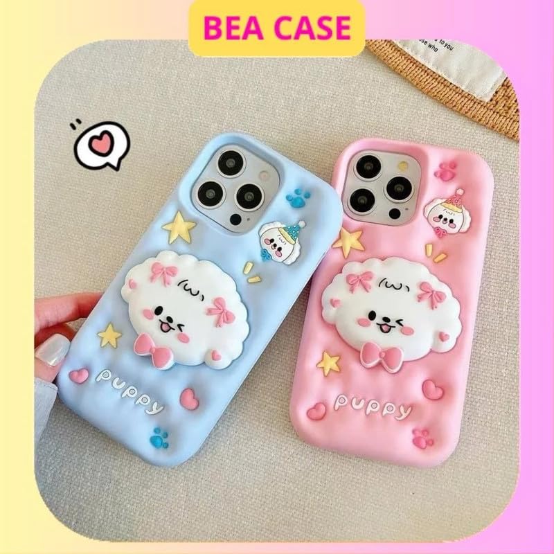 Image of COVERLY for iPhone 14 Plus 3D Puppy Knot Cartoon Pop Case,Premium Silicone Case Dog Love Light Blue Color with Phone Holder Cool Full Protective Cute Kawaii Aesthetic Cover for Apple iPhone 14 Plus