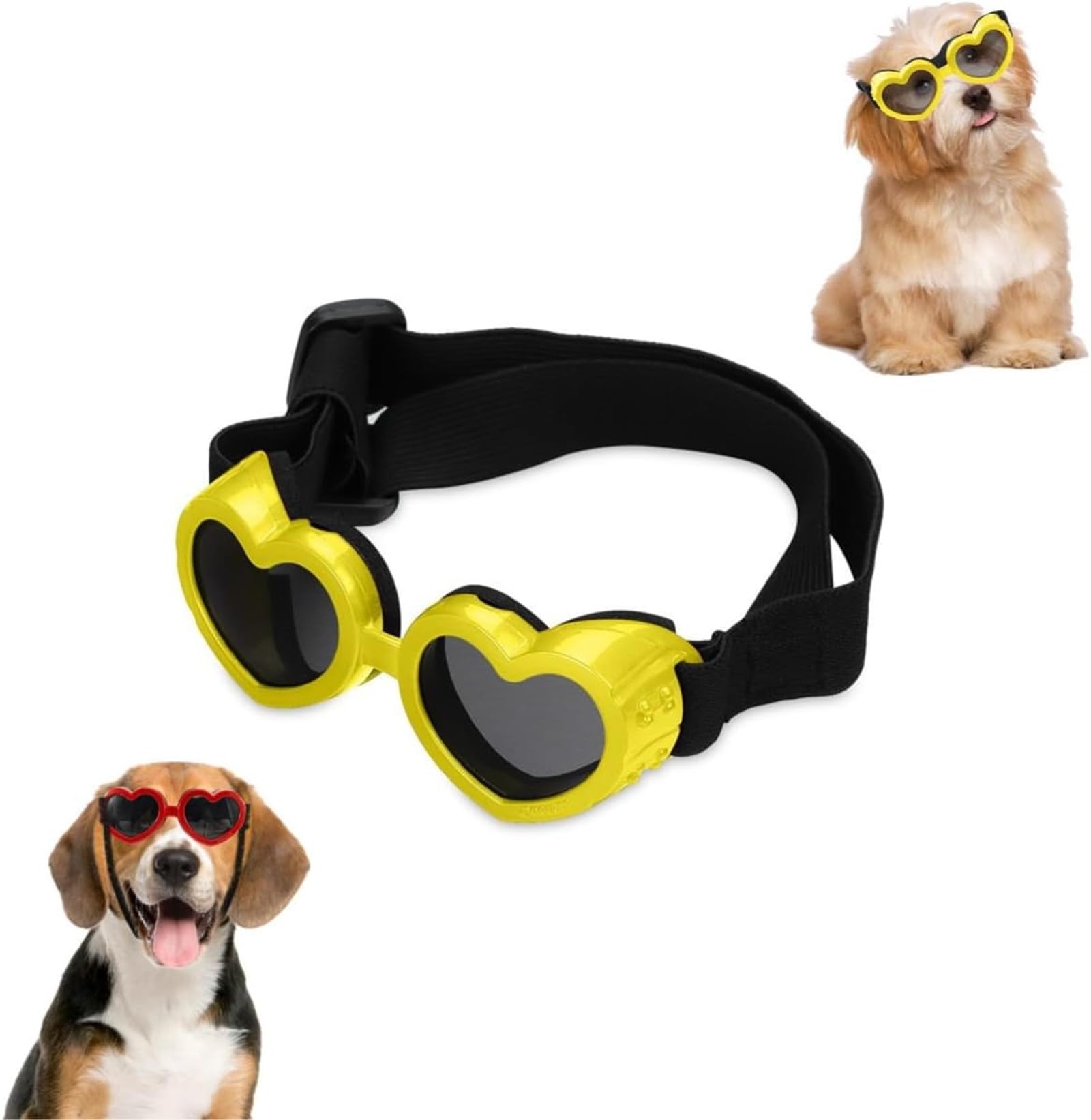 Dog Heart Shaped Goggles Wind-Resistant, Dog Goggles Heart Shape Sunglasses, Stylish Cute UV Protection Sunglasses, Small Dog Sunglasses UV Protection for Outdoor Riding and Walking (Yellow)