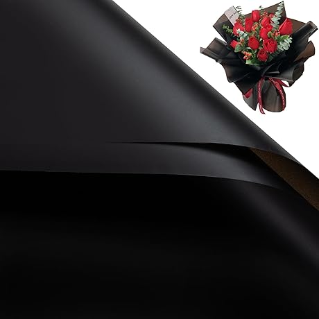 Gloreyan Black Flower Wrapping Paper, 20 Sheets