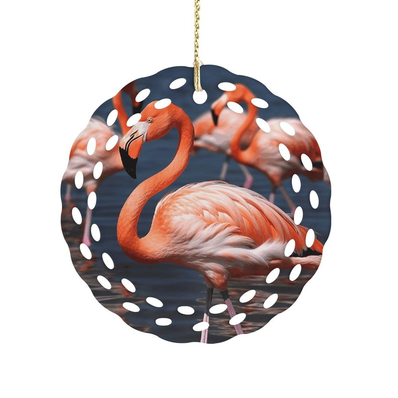Fodpand Women's Style Flamingo3 Ceramic Ornament For Home Decor 3.2" Round Tree Decoration Christmas Ornaments For Men Double-Sided Design