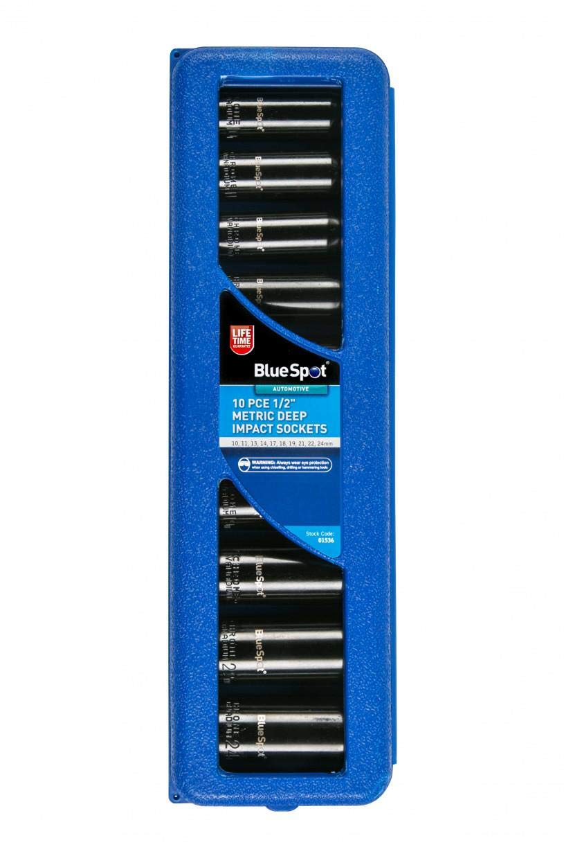 Set di 10 bussole metriche a impatto profondo da 1/2", 10-24 mm, con custodia per il trasporto