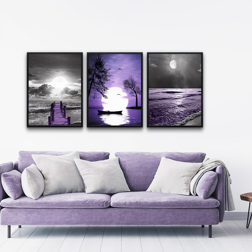 MHARTK66 3 Piece Black Framed Artwork Wall Decor For Living Room Large Wall Art For Bedroom Modern Office Wall Decor Black And White Painting Ocean Landscape Pictures Home Decorations Art Prints