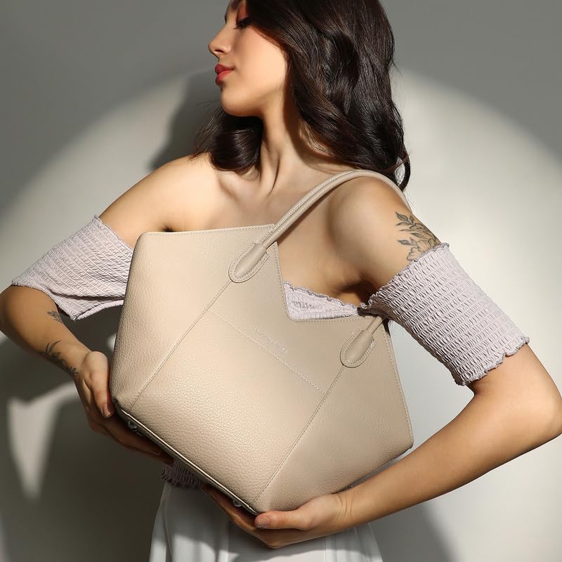 Image of Haute Sauce Women's The Pike Tote Bag For Casual Wear | Beige Colour | One-Size| Zipper Closure | Vegan Leather Material | Detachable Sling | Handbag For Woman & Girls