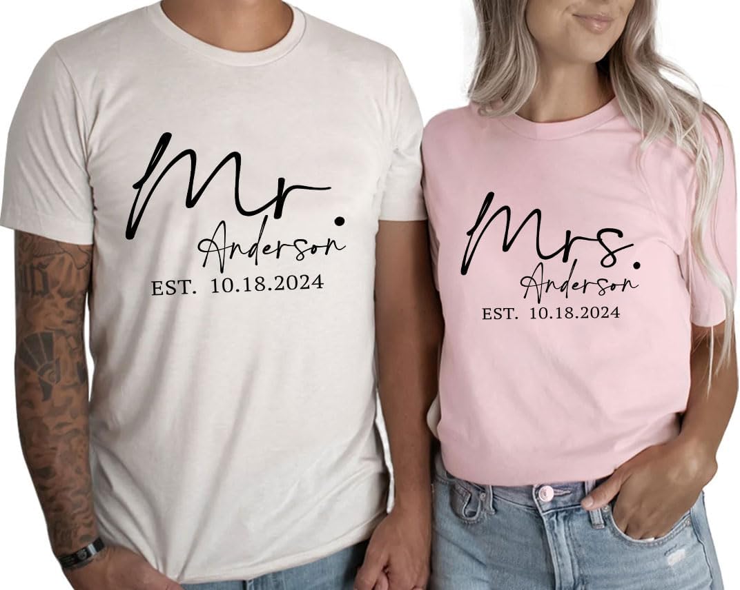 Personalized Mr and Mrs Shirts, Bride Groom Shirt, Hubby Wifey Shirt, Bride Tshirts, Just Married Shirts, Wedding Gifts - Image 4