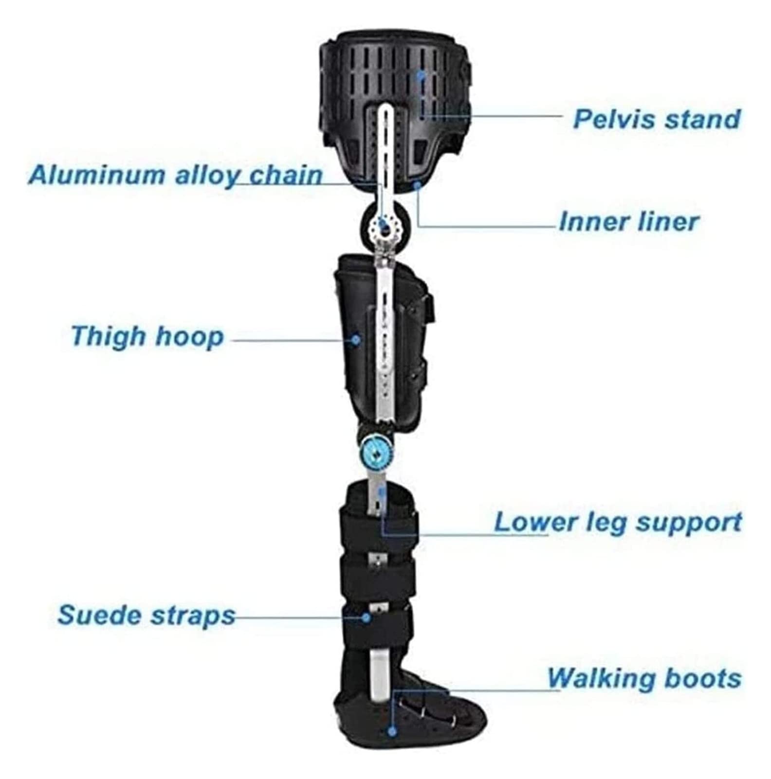 Wygodna orteza bioder stabilizator nóg oddychający stabilizator stawu kolanowego i kostki stopy szelki pasują zarówno do lewej jak i prawej nogi 22.7.15, czarny duży/L (czarny średni/M)