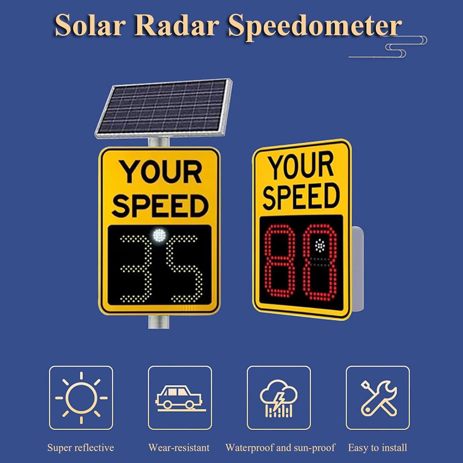 Señal de radar solar de 20"x27", señal de retroalimentación de velocidad de tráfico, distancia visible >500 m, reflectante de alto brillo, fácil instalación, para monitoreo de velocidad vehicular