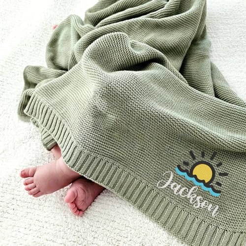 Image of Noni Personalized Baby Blanket with Name for Boys Girls, Baby Blanket, Custom Baby Blankets with Name, Embroidered Baby Blanket, Custom Knit Baby Blankets, Baby Gifts