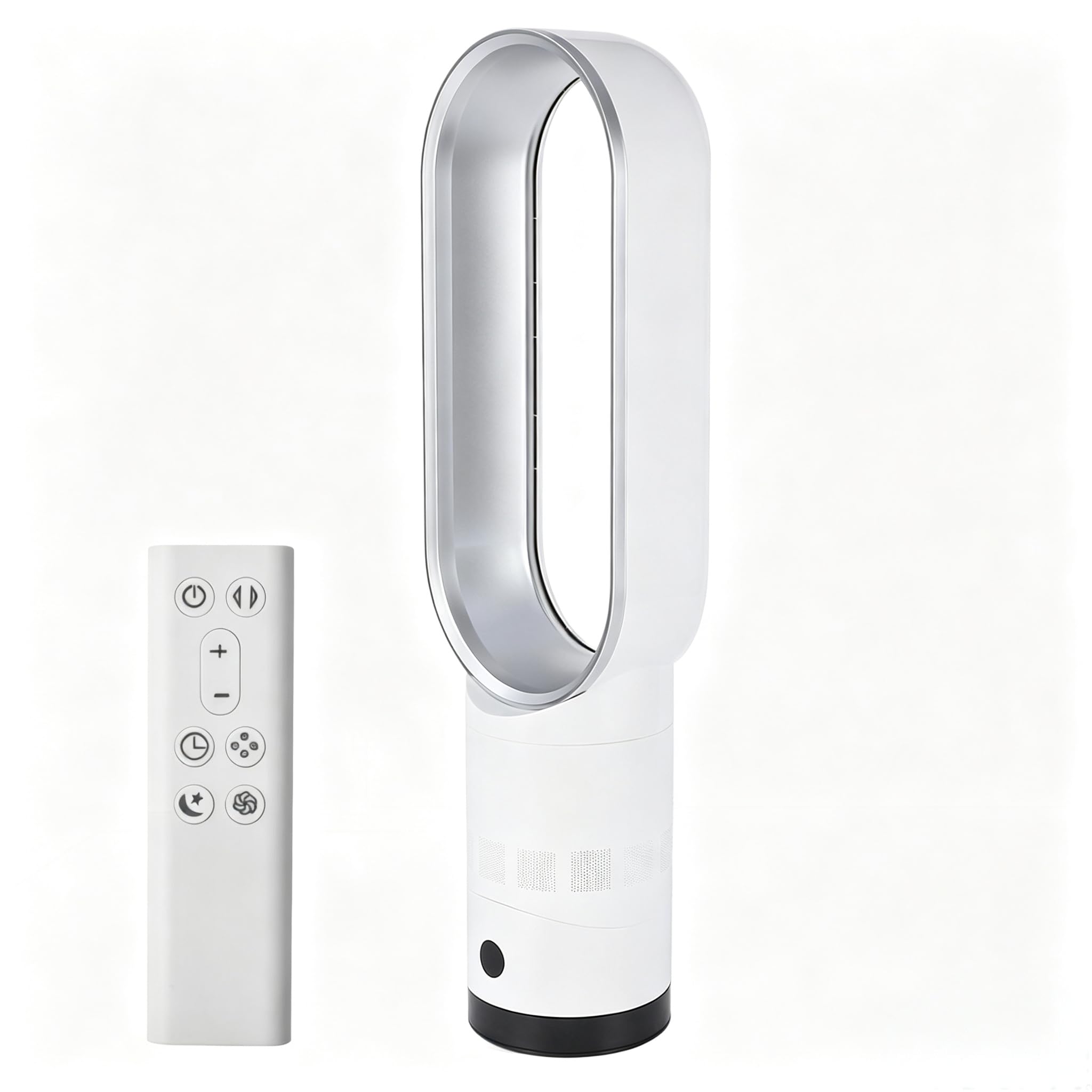 PEAMOO Bladeless Tower Fan with Air Purifier, 65cm Quiet Tower Fan for Bedroom, Fans & Cooling, 80° Oscillation with Remote, 120Min Timer, Bladeless Fans for Bedroom Home Office (B-grey)