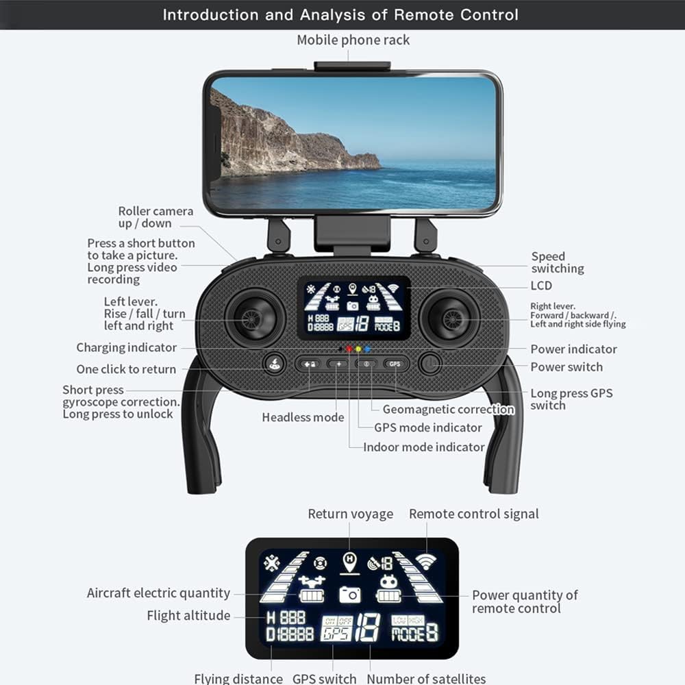 Lozenge Brushless Drone with Camera for Adults 4K GPS Drone Follow Me RC Quadcopter Helicopter L500 Pro Dual Cameras 2 Batteries and Storage Bag (Black, 4K Double Camera&2 Battery)