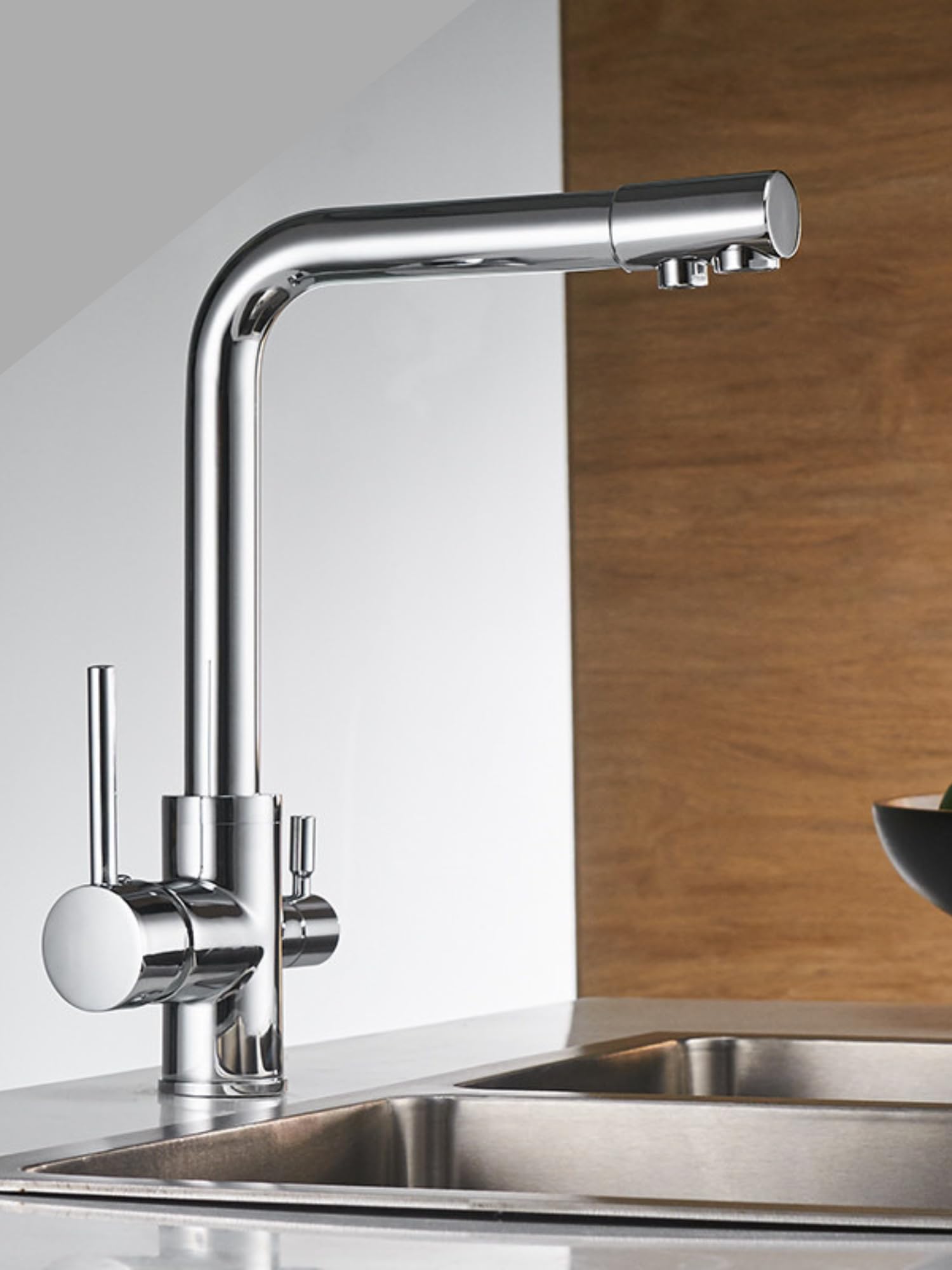 Ari 3-Wege Küchenarmatur Trinkwasser Wasserhahn Chrom Schwenkauslauf Venom im Set mit 7-Stufen Umkehrosmose Wasserfilter Trinkwasseranlage RO7