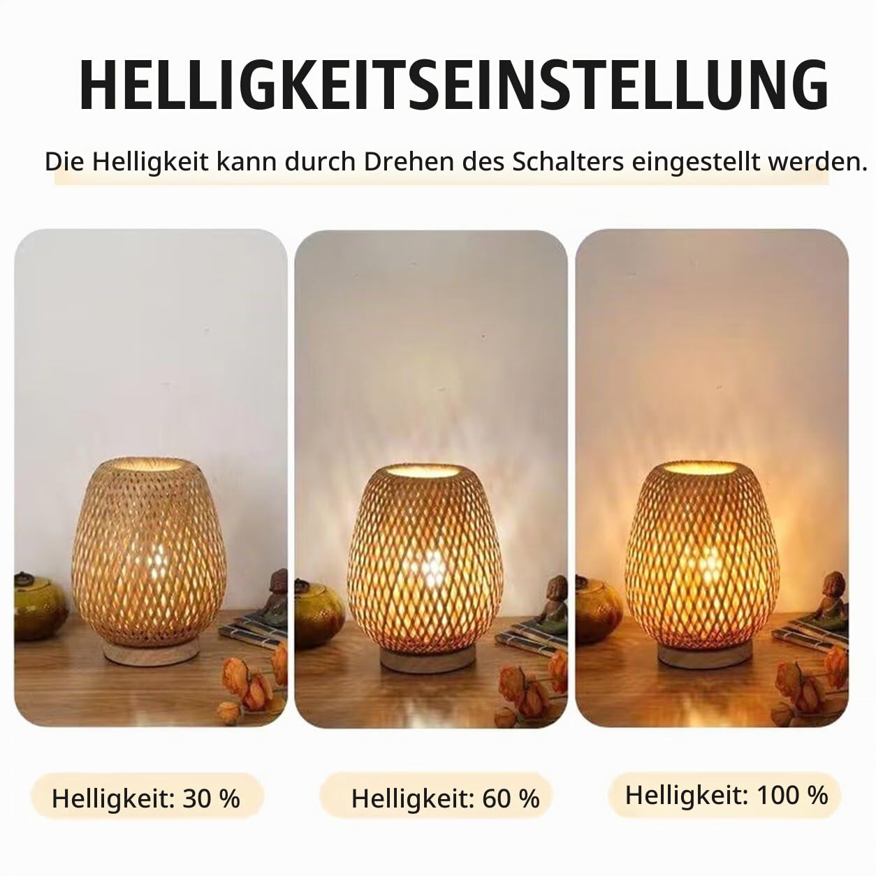Handgewebte Bambus-Tischlampe, kreativer ländlicher Stil, doppellagiger Bambus-Lampenschirm, Nachtlicht, Tischleuchte, dekorative Tischbeleuchtung für Schlafzimmer, Wohnzimmer