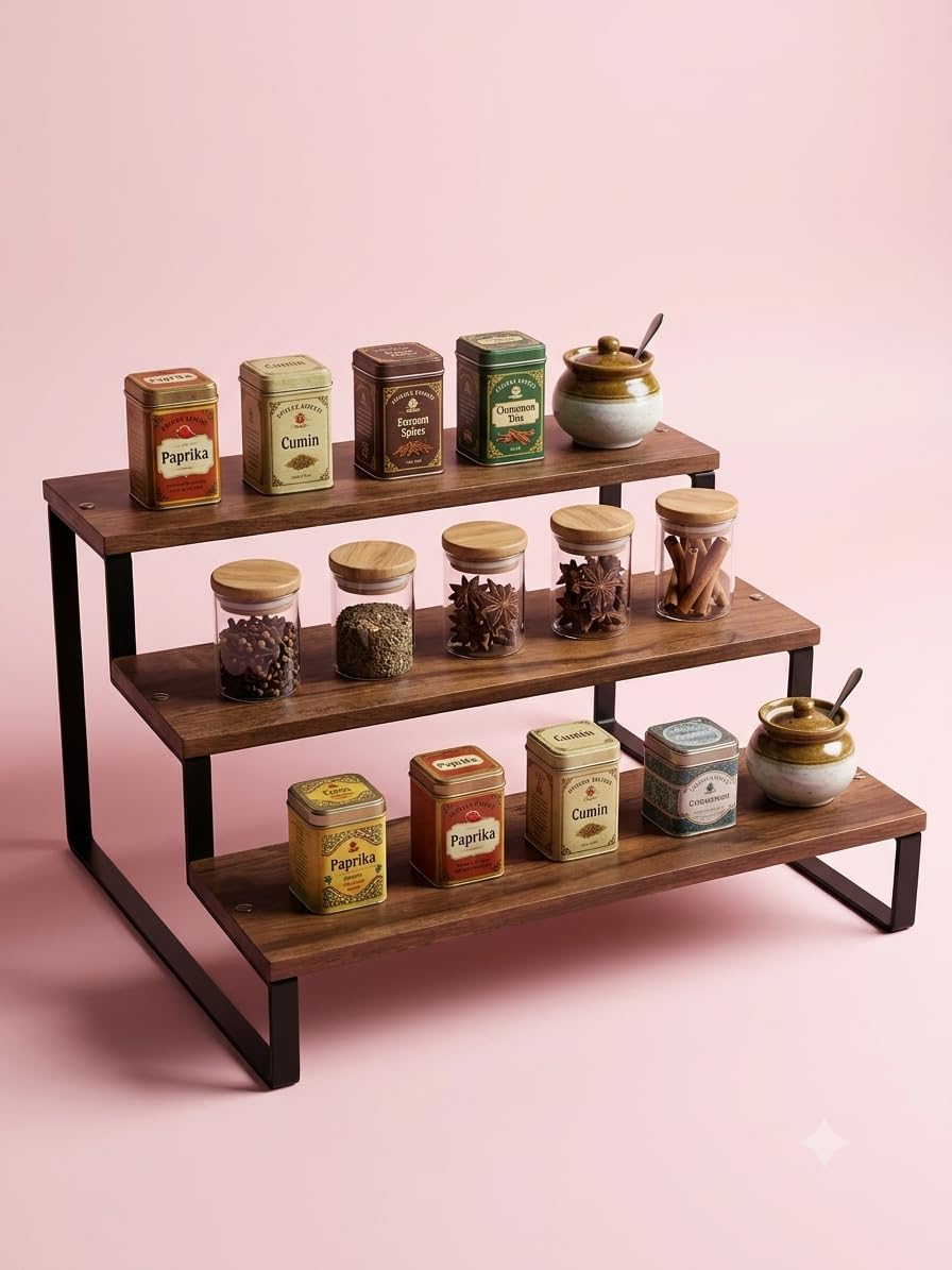 Wooden 3 Tier Corner Shelf Table, Brown Antique Finish with Heart Carving Design, MDF Construction, Space-Saving Stand for Living Room, Home & Office-image-30