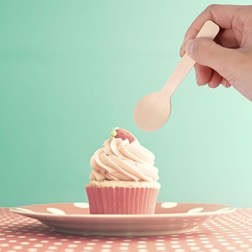 Miniatura 4 de Cuchara de madera desechable, 100 cucharas de madera, mini cucharas a granel de 4 pulgadas a granel cubiertos de madera compostables ecológicos