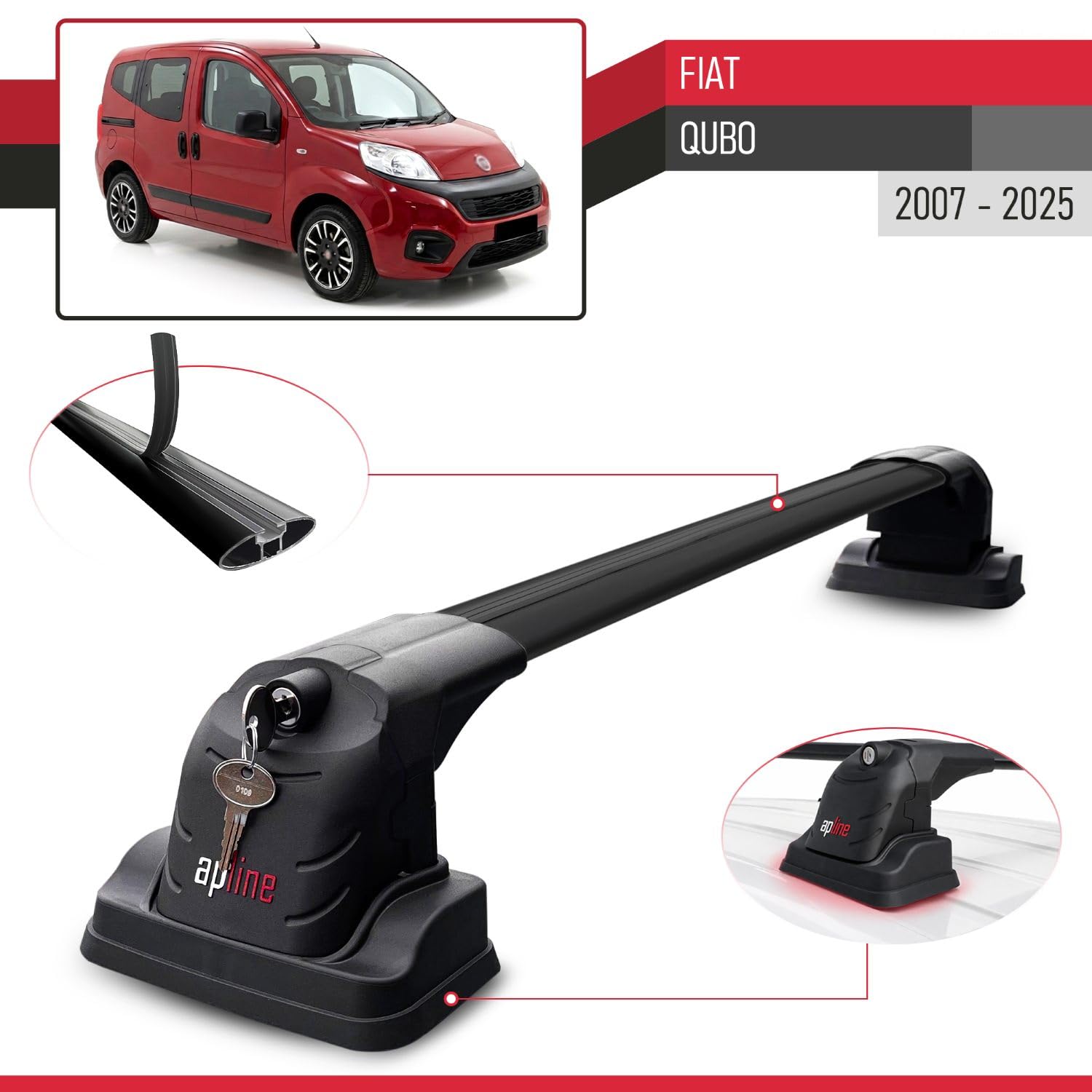 Kompatybilny z Compatible with Fiat Qubo 2008-2017 ACE-3 Model Aluminiowy bagażnik dachowy 2 poprzeczki, czarne