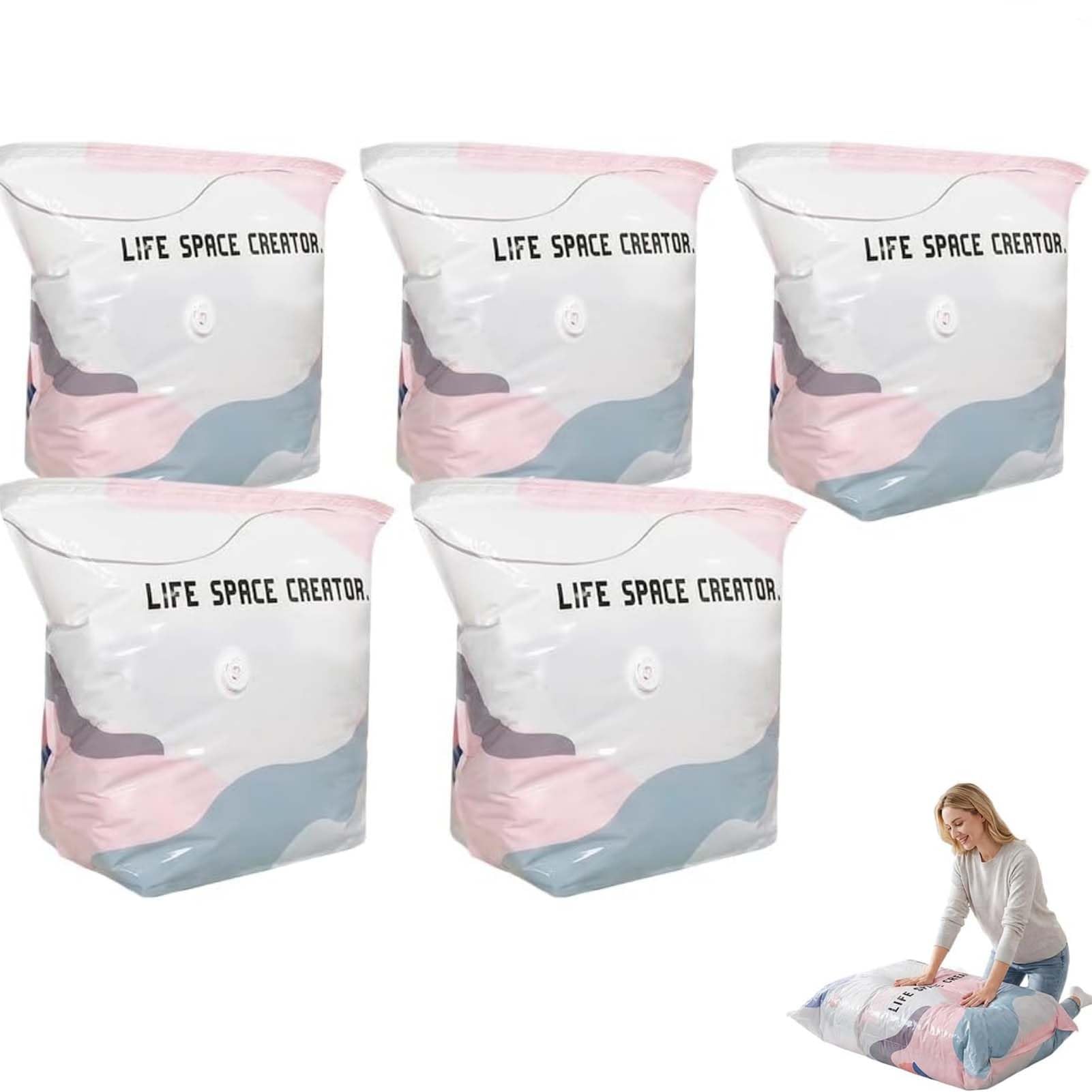 DTSXFTLY 3D Standing Vacuum Storage Bags No Pump Needed Self Compression Bags,XL,5