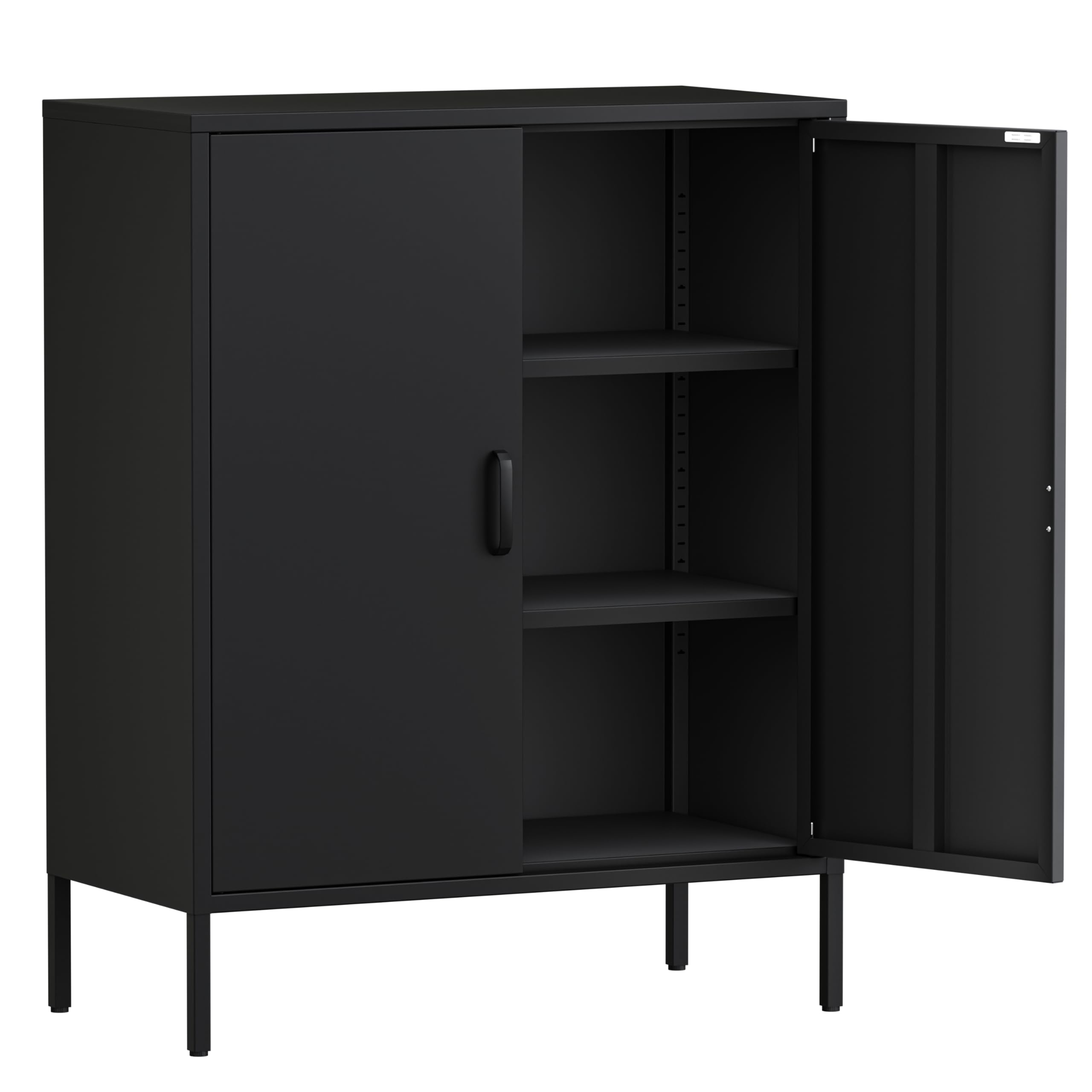 QPRVPTOW Bathroom Floor Storage Cabinet, 40" H Metal Locker, Small Black Cabinets with 2 Adjustable Shelves & 4 Doors,Freestanding Sideboard,Pantry