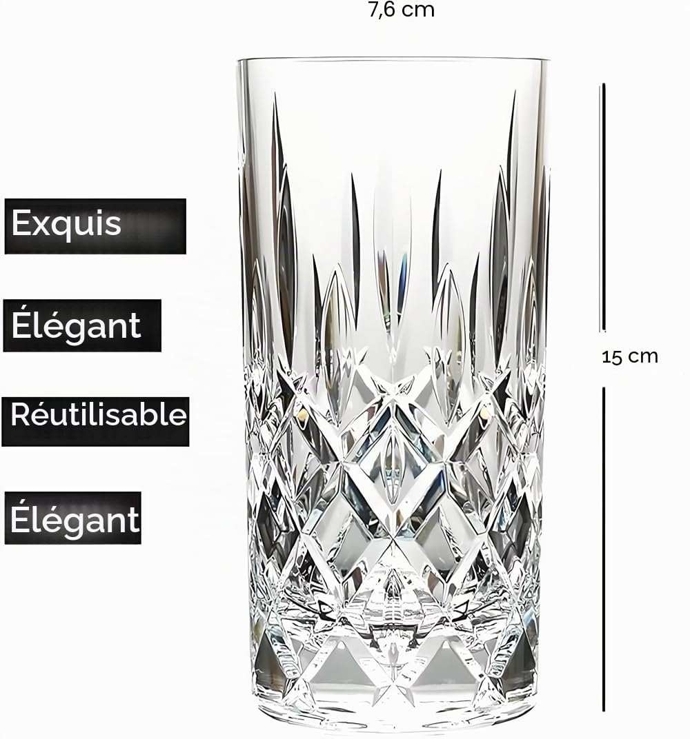 400ml verres à eau en tritan plastique Tumblers à Jus et Soda Acrylique Highball Gobelets à Cocktail Verre à Boisson Tasses Long Drink Incassables Réutilisables lavables au lave-vaisselle Sans BPA