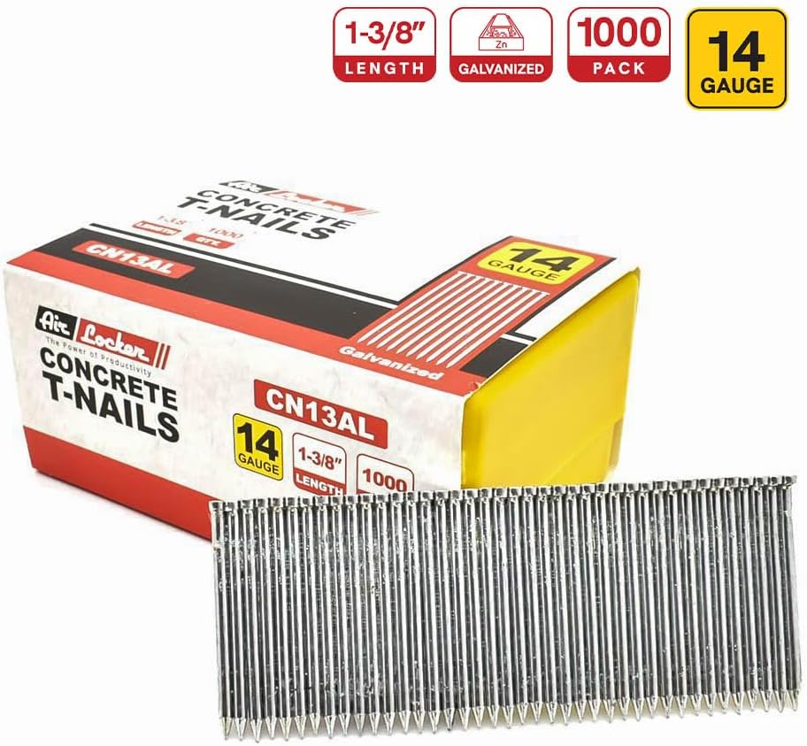 Air Locker CN13AL 14 Gauge Concrete T-Nails for Concrete Nailers 1-3/8 Inch Smooth Shank (1000/Pack)