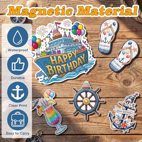 Image of Kanayu 6 Pcs Happy Birthday Cruise Door Decorations Magnetic Large Ship Decorations Magnets Anchor Cruise Decor Car Fridge Magnet Decal for Carnival Stateroom Door