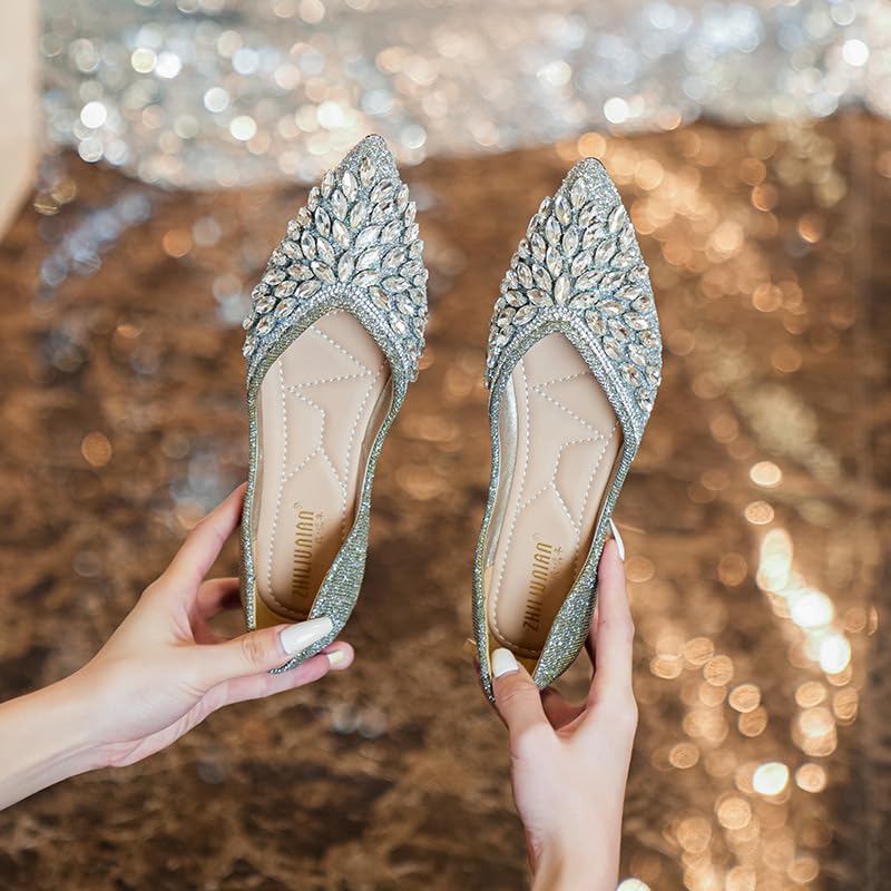 Women's Rhinestones Ballet Flats for Dress, Closed Pointed Toe Slip On Wedding Shoes for Women, Fashion Ballerina Flats2