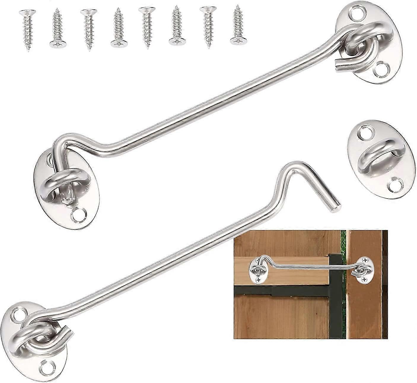 Joyhappst Image Color 2Pcs Cabin Hook,Door Latch Hook,Silver Stainless Steel Door Hook Lock,With Mounting Screws(15Cm)