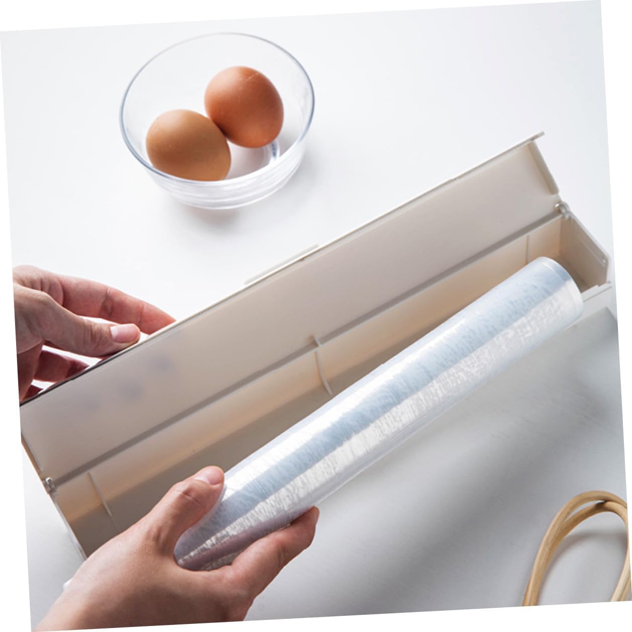 Generic Plastic Wrap Dispenser with Slide Cutter for Convenient Cutting and Storage White Pp Plastic Wrap Case for Home and Kitchen Organization