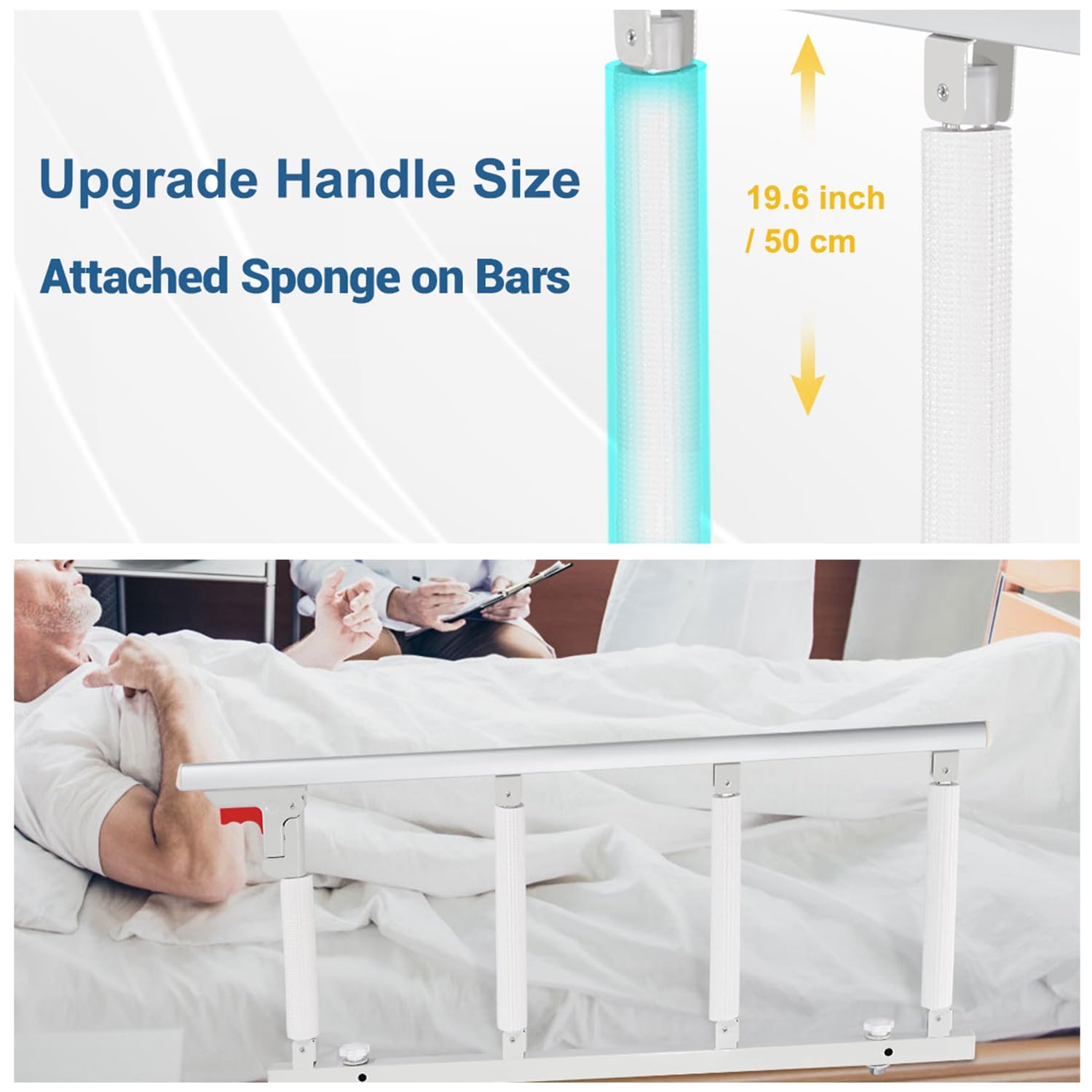 Faltbarer Bettgitter für Senioren 96x50cm Haltegriffe Sturzschutz | Stabiler Edelstahl, montierbar unter Matratze, ohne Bohren, abnehmbar, tragbar, geeignet für Zuhause und Pflegeeinrichtungent