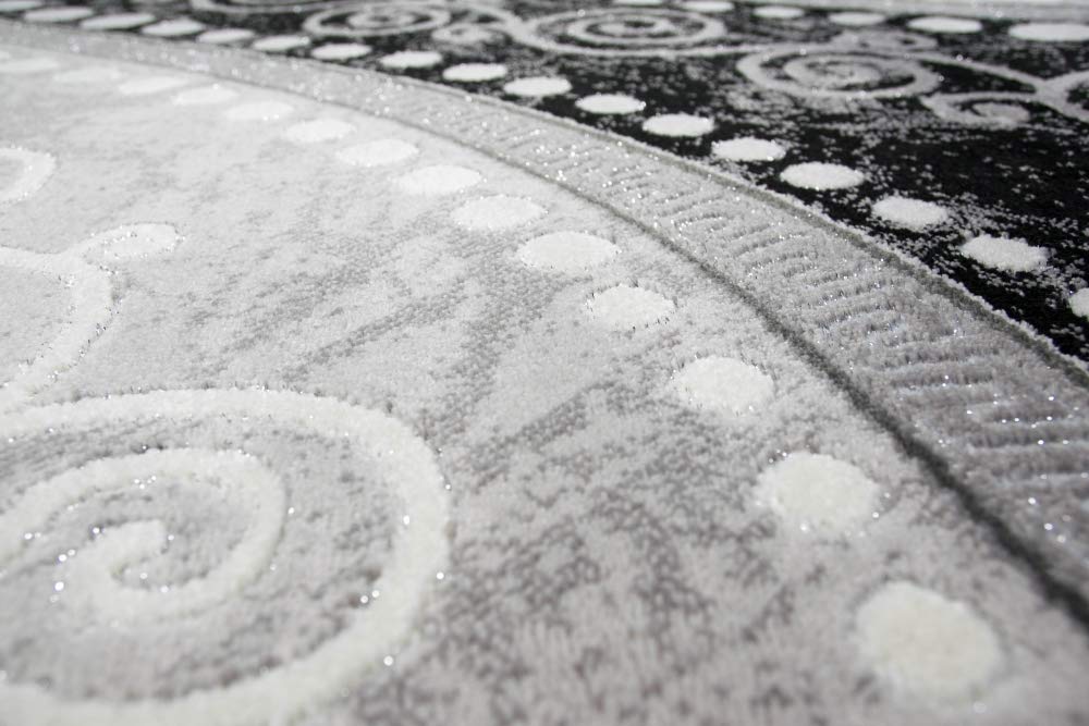 Moderner Teppich Orientteppich Ornamente mit Glitzergarn in Grau Schwatz Creme Größe 120x160 cm