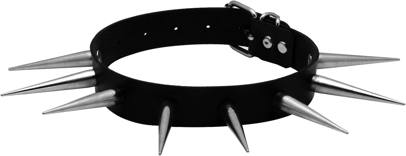 Long Studded Spike Rivet Choker Gothic Black O Ring Choker PU Leather Vinatge Punk Necklace Collar Adjustable