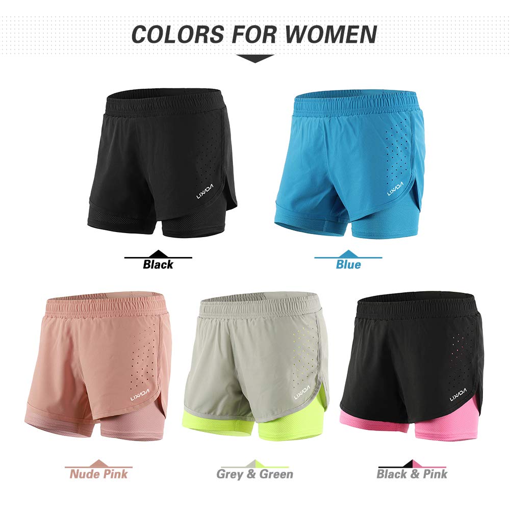 Lixada Short de Course 2 en 1 pour Femme, séchage Rapide, Respirant, entraînement Actif
