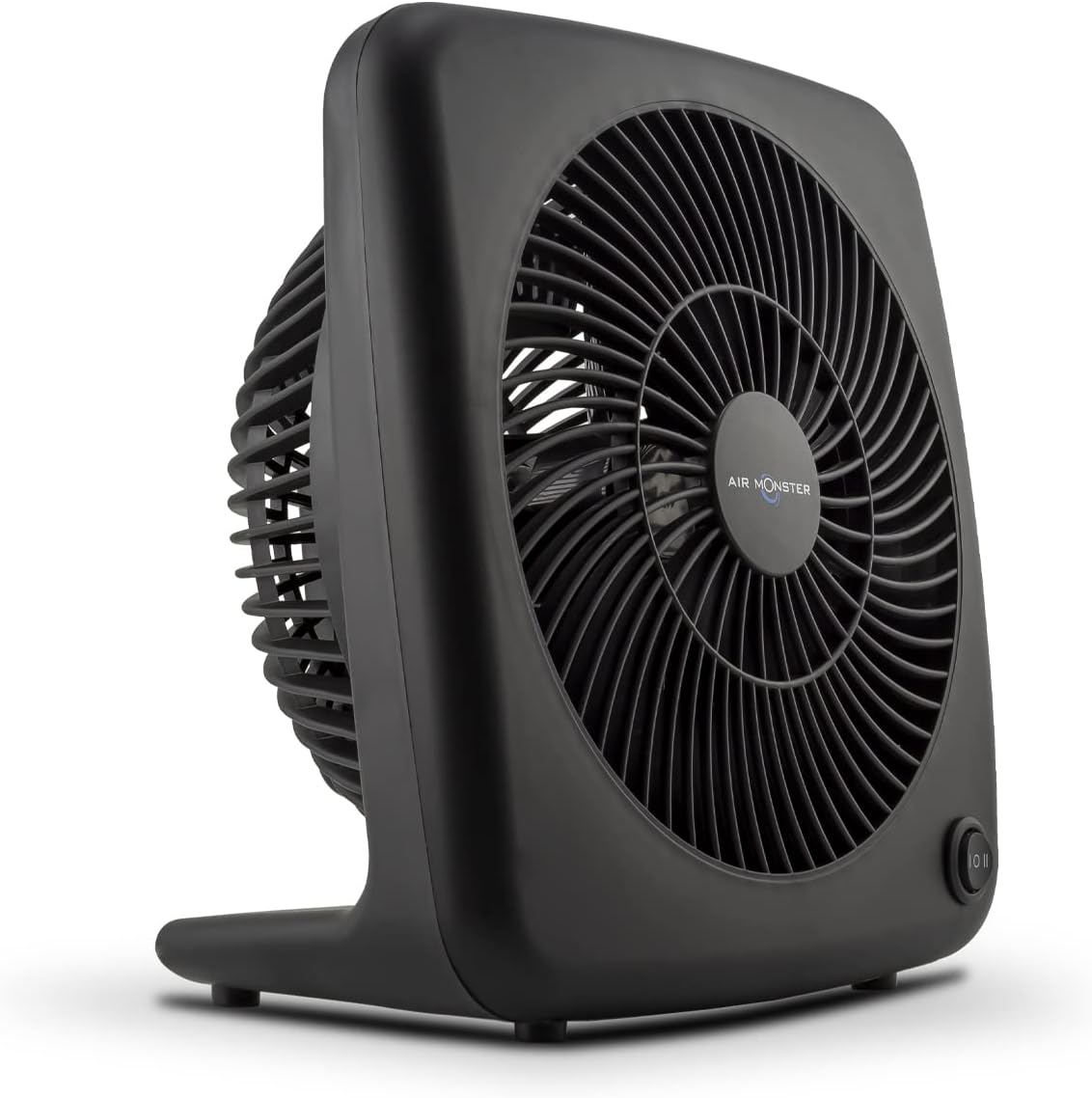 Air Monster 7 Inch 2 Speed Compact Desktop Table Top Personal Box Fan, Space Saver, High Performance, Turbo Force, Fully Assembled, Matte Black