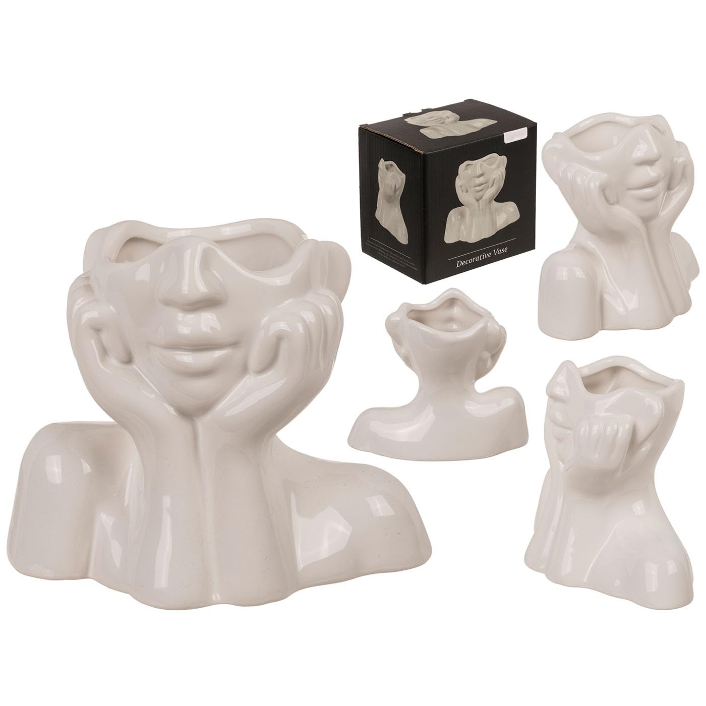 Jarrón de Flores Cara Cara Jarrón de Cerámica Cuerpo Florero Moderno 250 ml Decoración del Hogar Decoración de Mesa Decorativa 14 x 7 x 11,5 cm